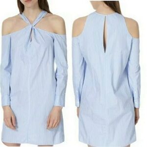 NEW Rag&Bone Sky blue Cold Shoulder Collingwood Striped Blue/White Midi Dress L